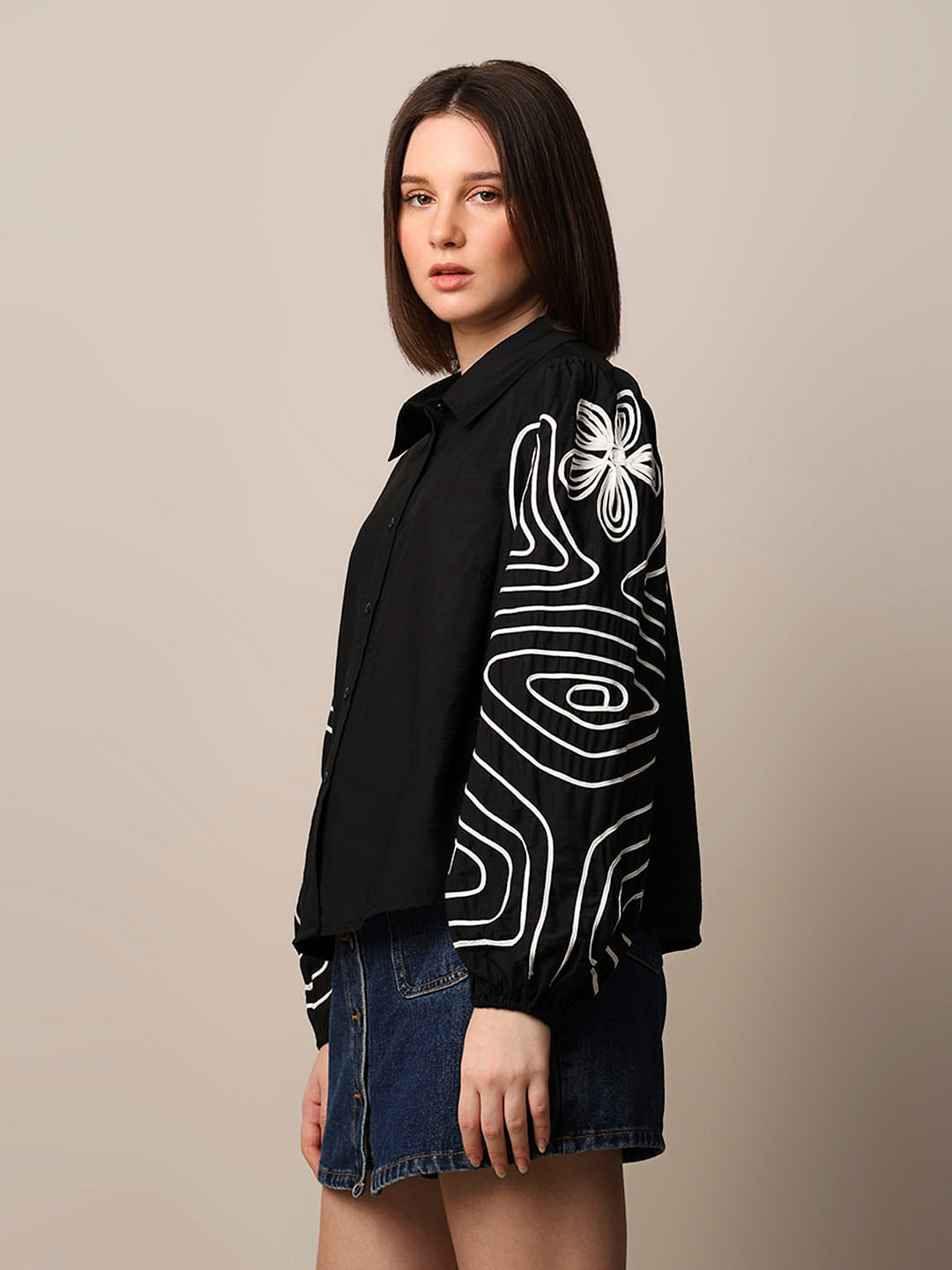Black Embroidered Detail Shirt