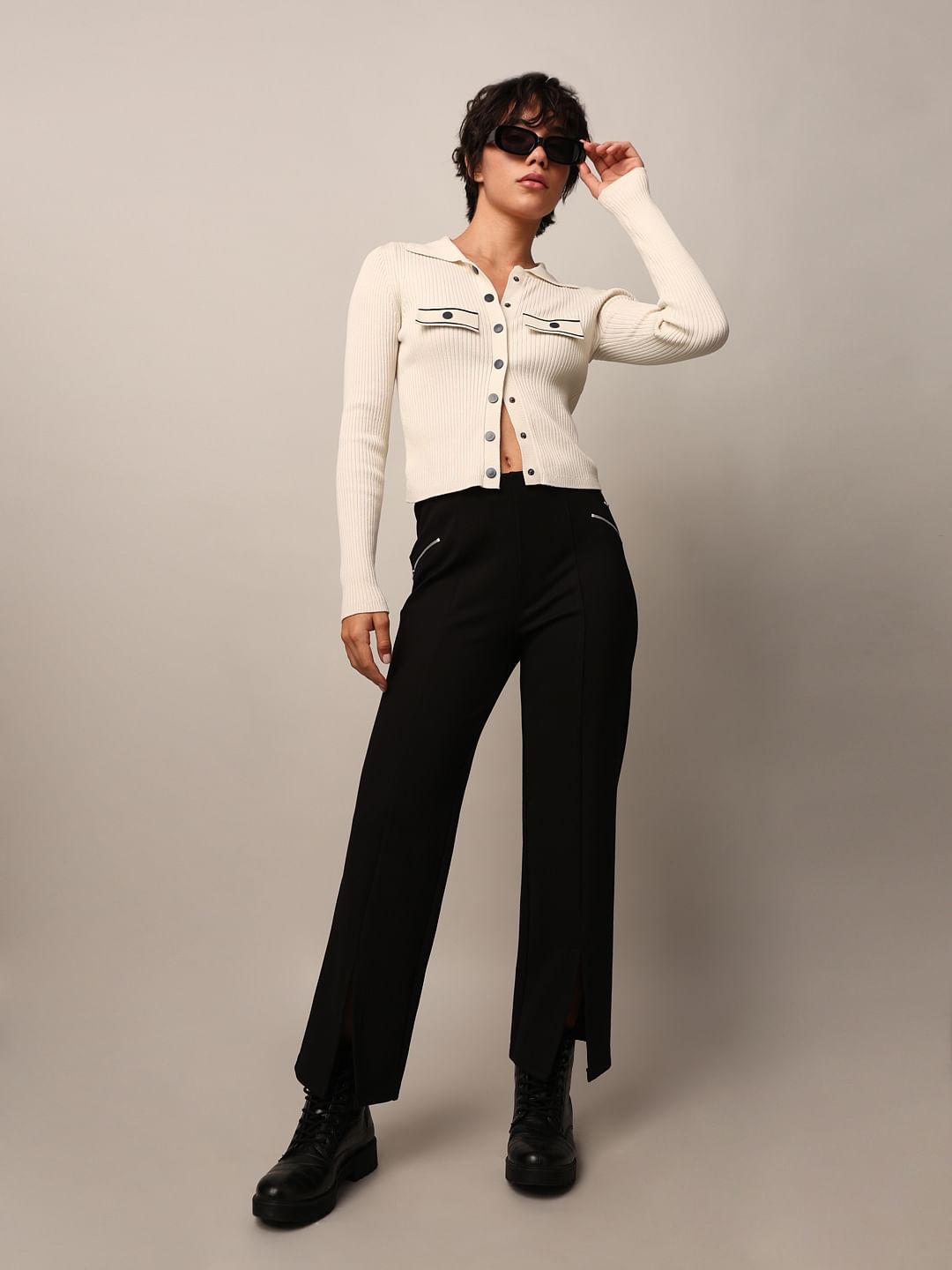 Black Slit Hem Leggings - 26