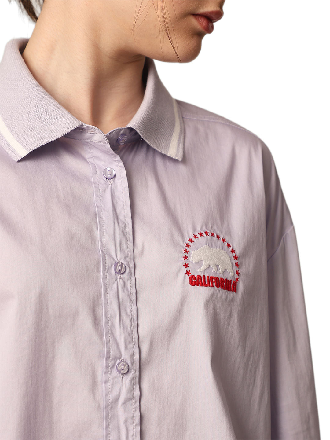 Purple Printed Cropped Shirt