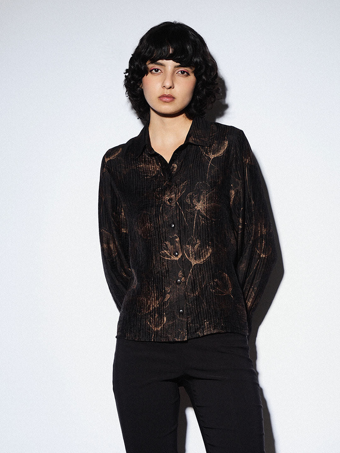 Black Shimmer Printed Shirt