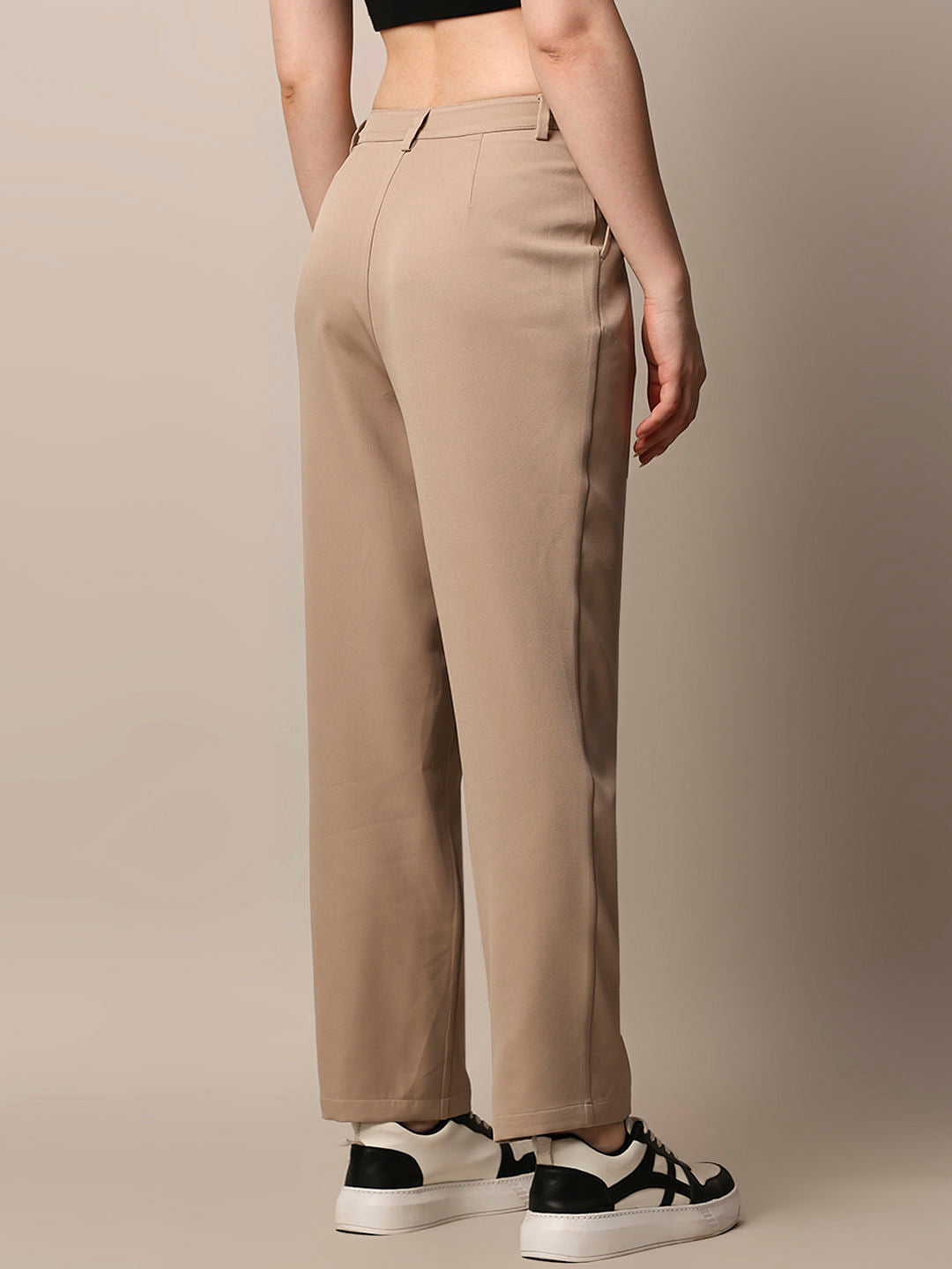 Beige High Rise Tailored Pants