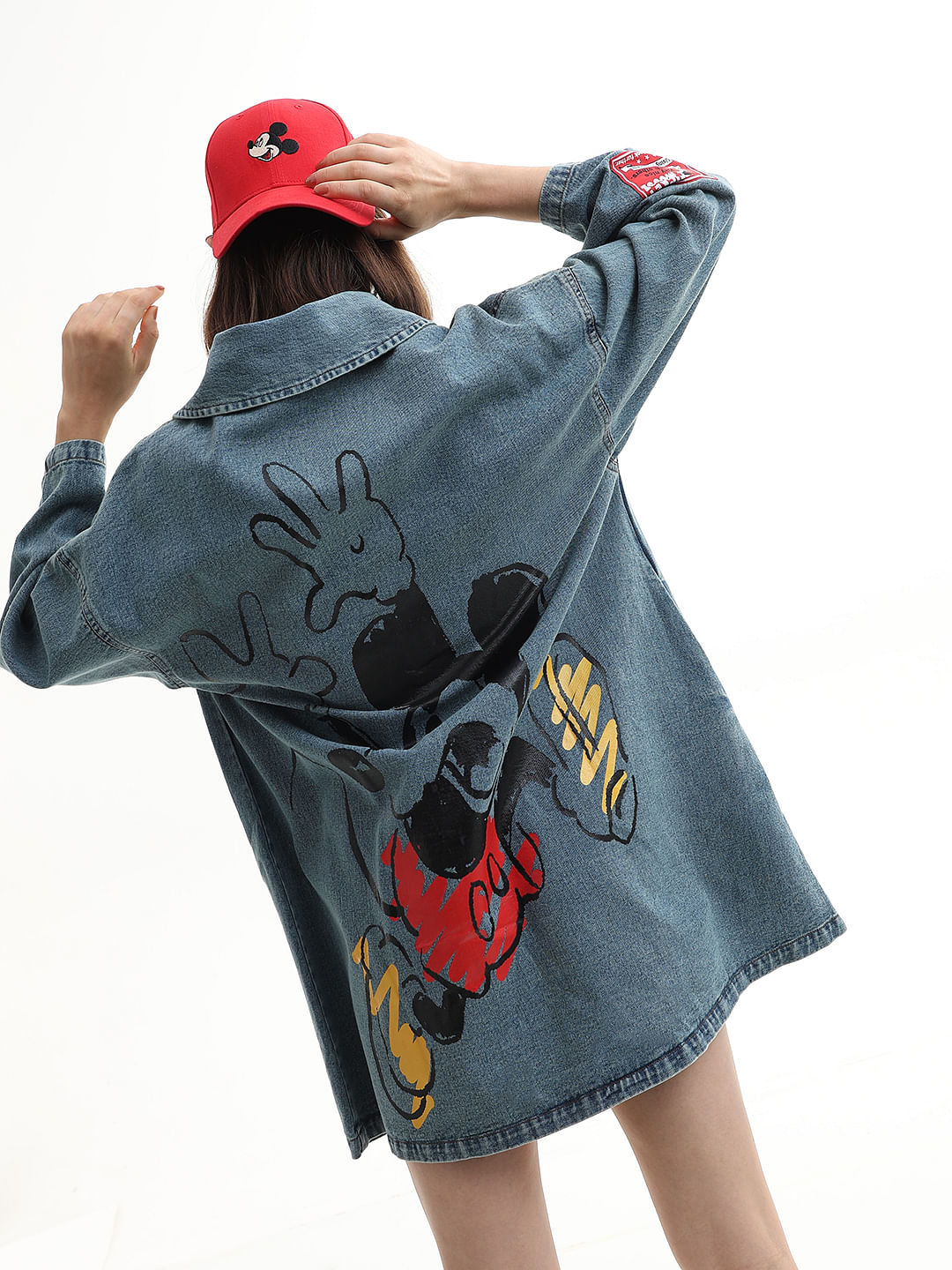 Mickey Blue Printed Oversized Denim Dress - L