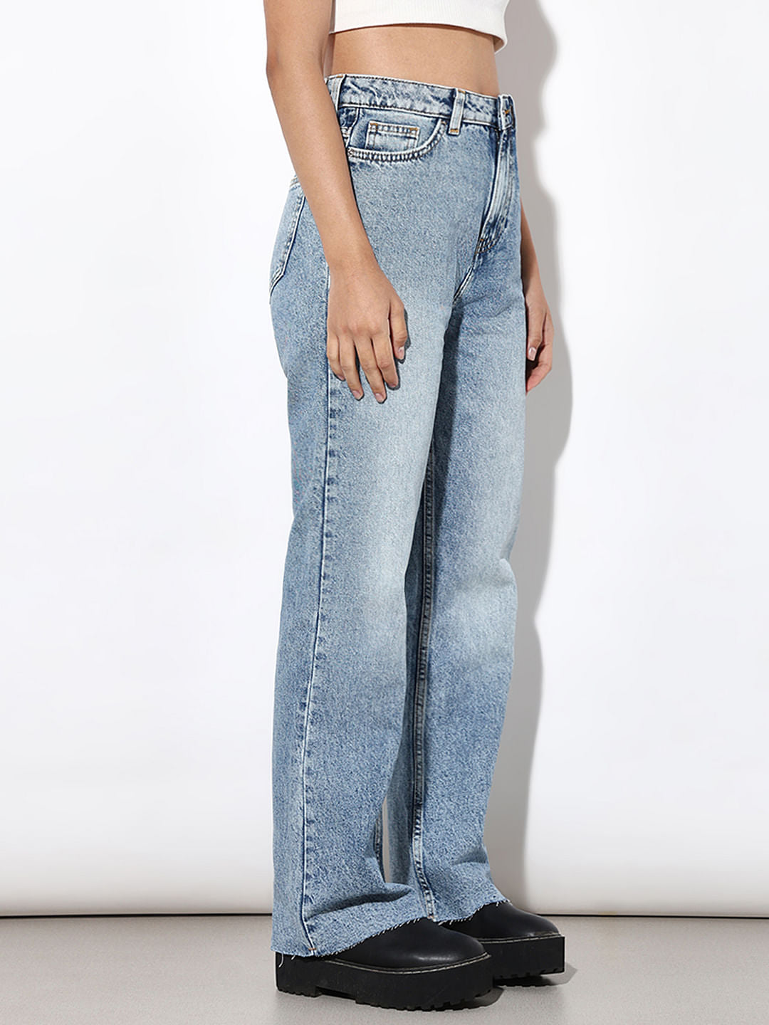 Light Blue High Rise Straight Fit Jeans