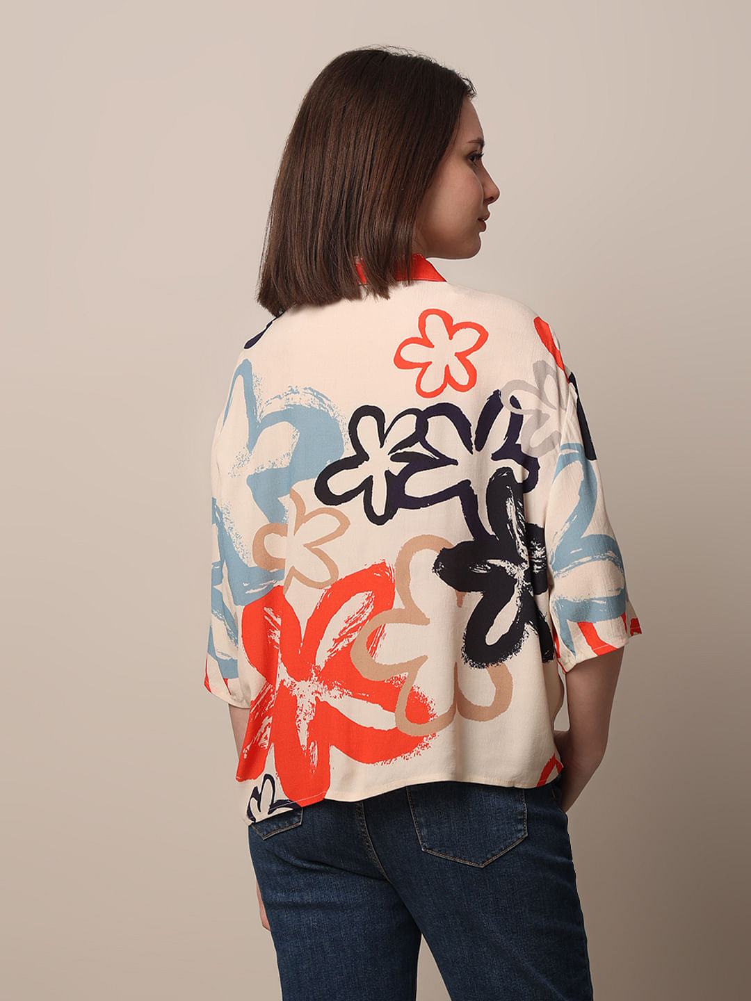 Beige Printed Viscose Shirt