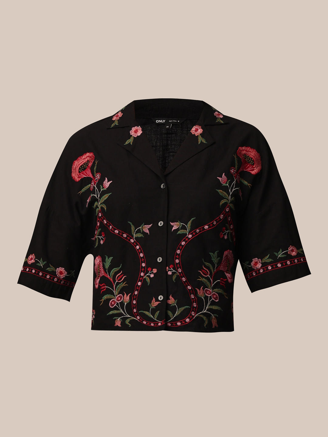 Black Embroidered Co-Ord Set Shirt