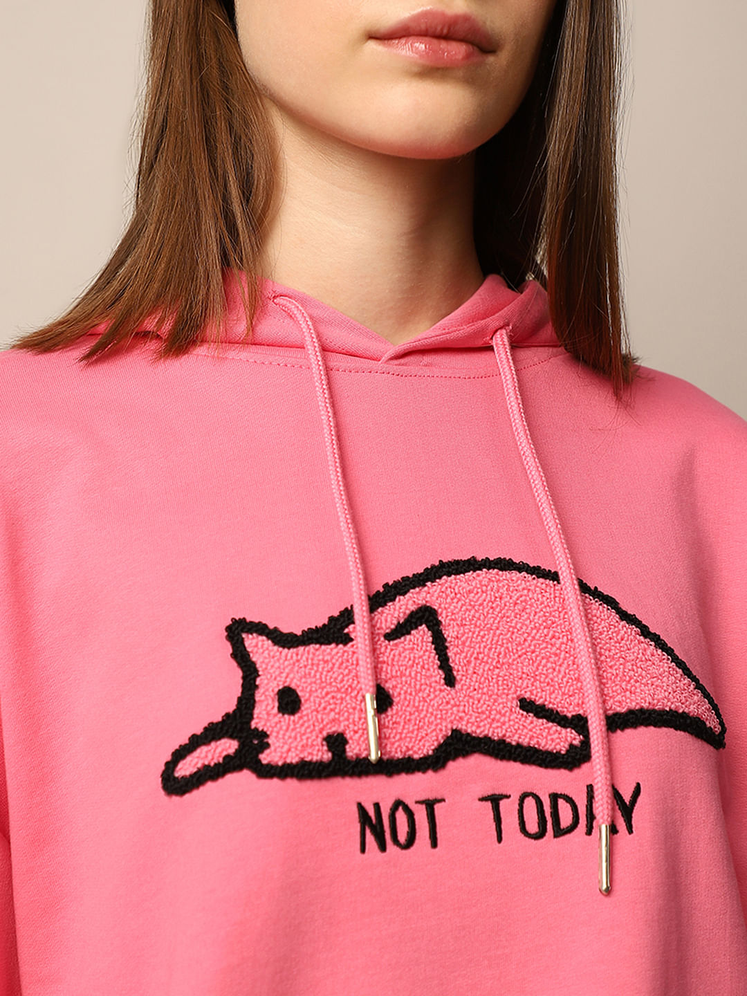 Pink Printed Hooded Sweatshirt