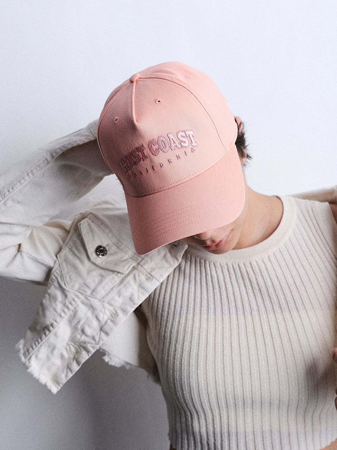 Coral Pink Embroidered Twill Cap - ONE
