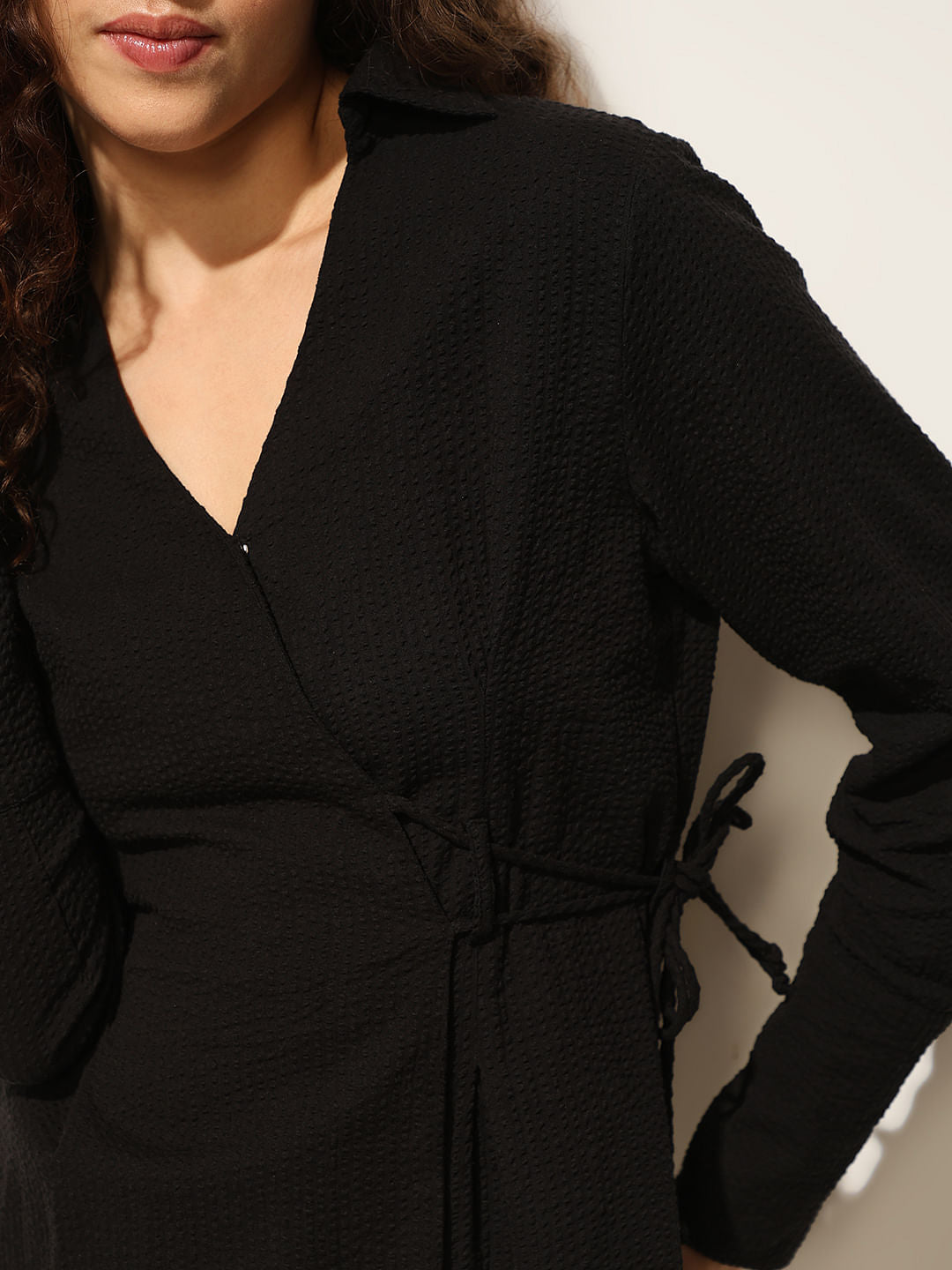 Black Waist Tie-Up Shirt