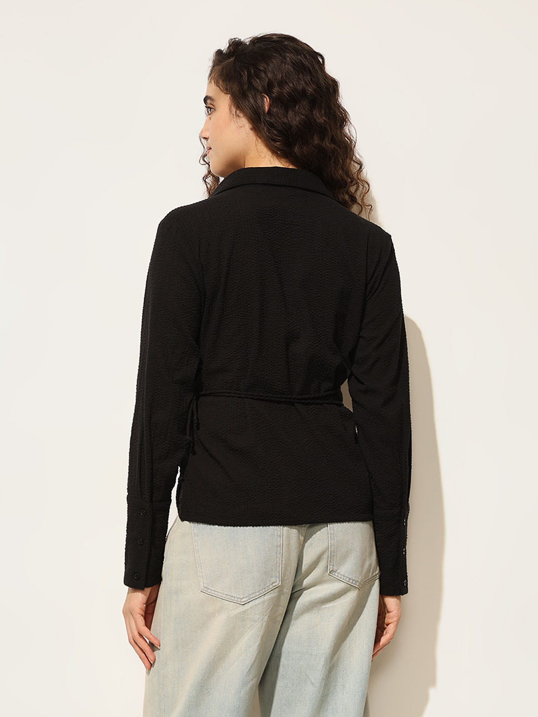Black Waist Tie-Up Shirt