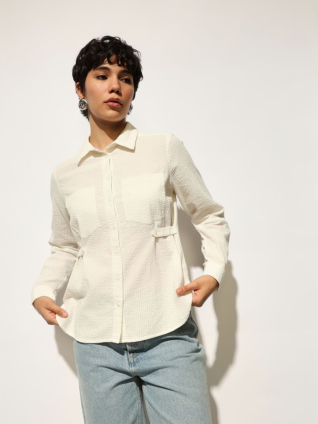 White Seersucker Cotton Shirt