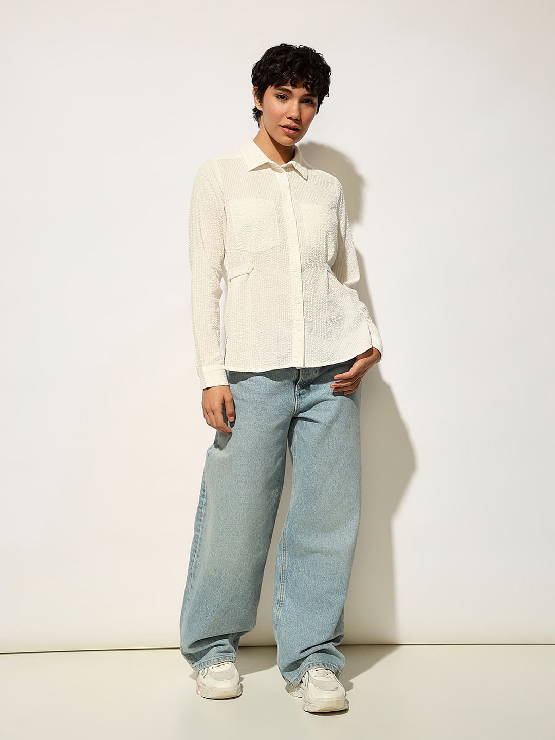 White Seersucker Cotton Shirt