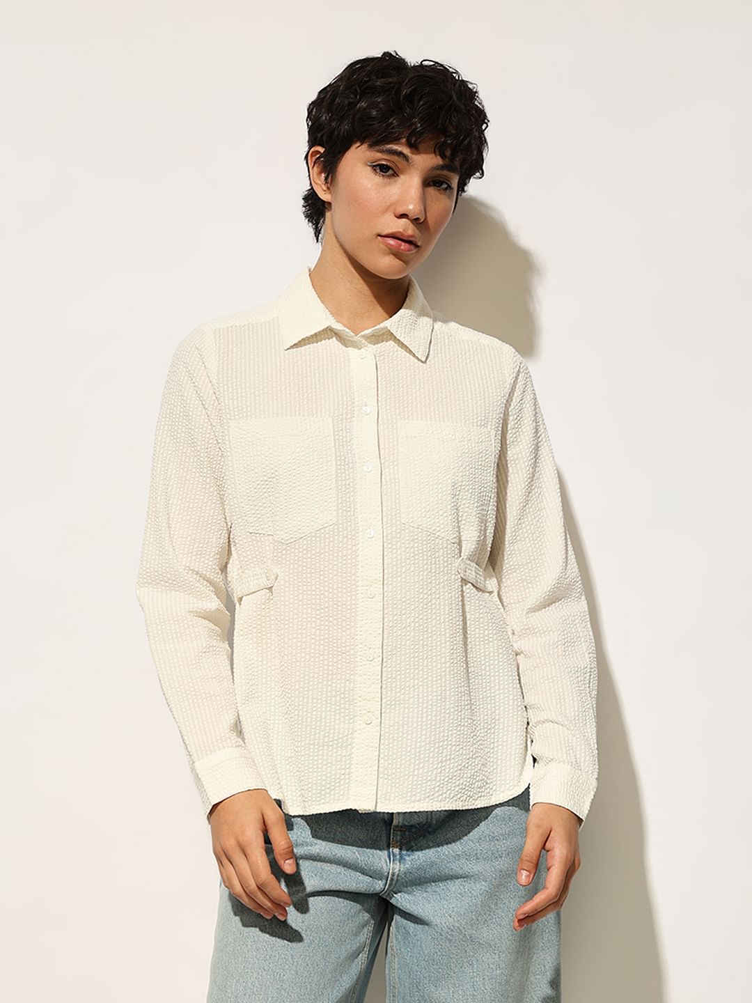 White Seersucker Cotton Shirt