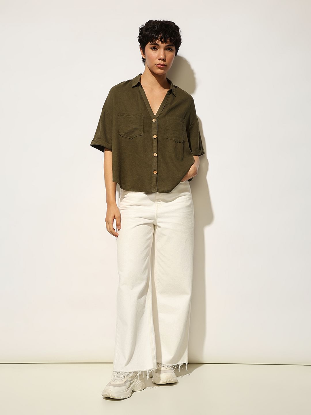 Olive Linen Oversized Shirt