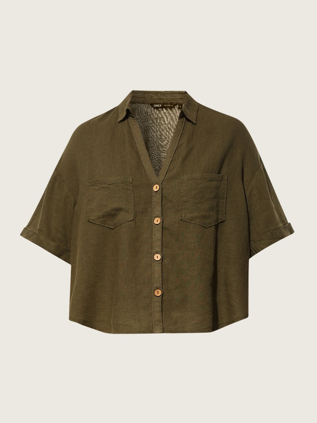 Olive Linen Oversized Shirt