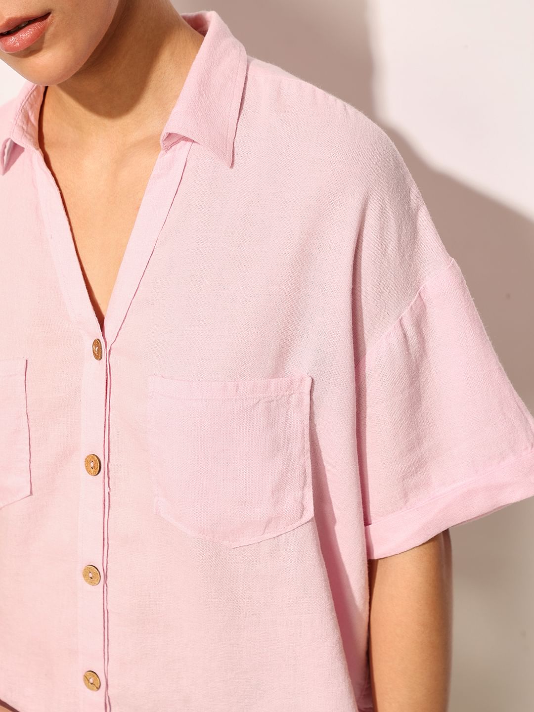 Pink Linen Oversized Shirt
