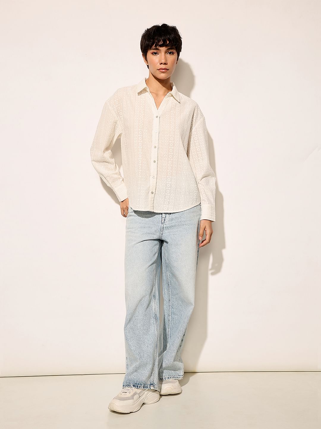 White Embroidered Cotton Shirt