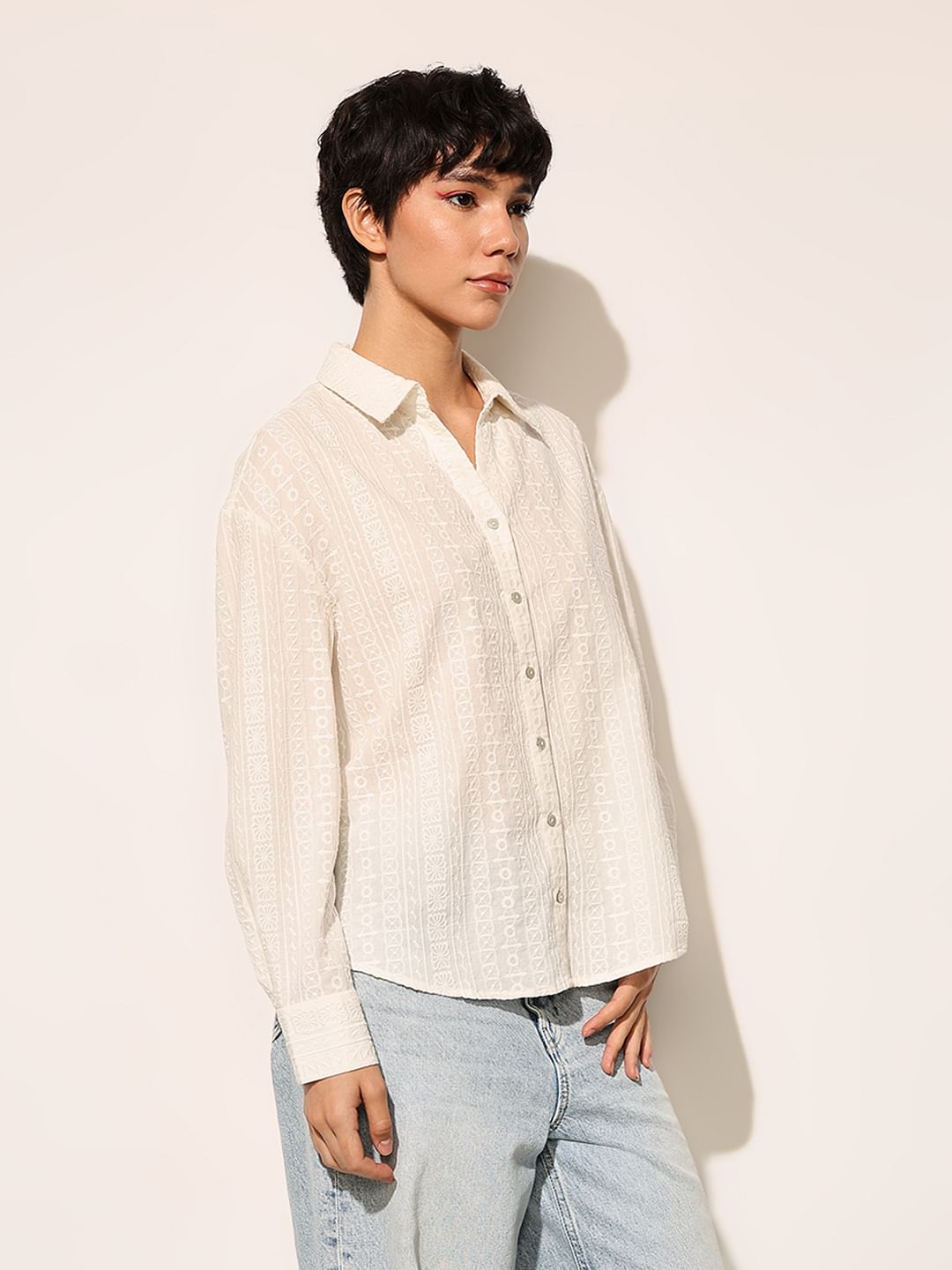 White Embroidered Cotton Shirt