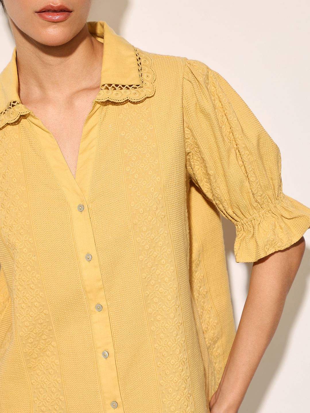 Mustard Puff Sleeves Shirt