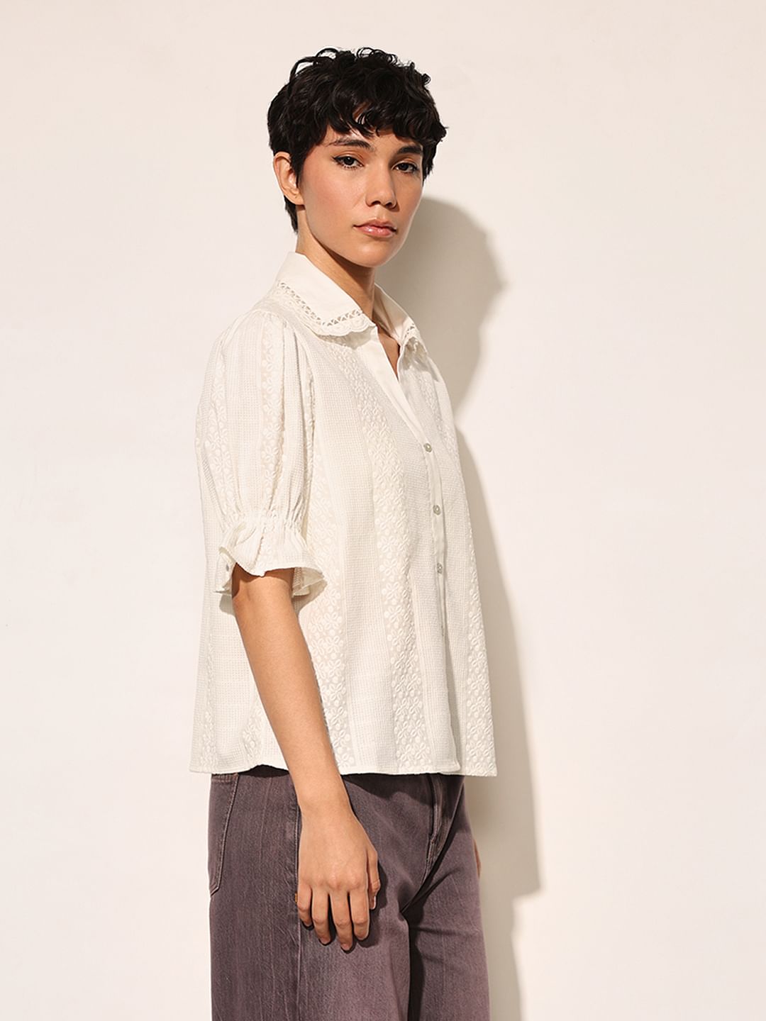 White Puff Sleeves Shirt