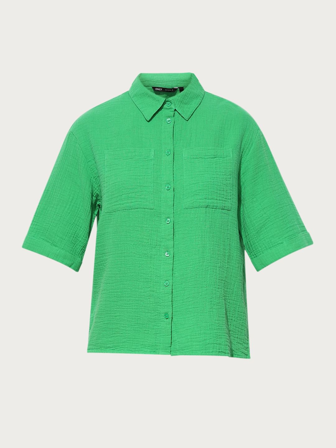 Green Crinkle Weave Cotton Shirt