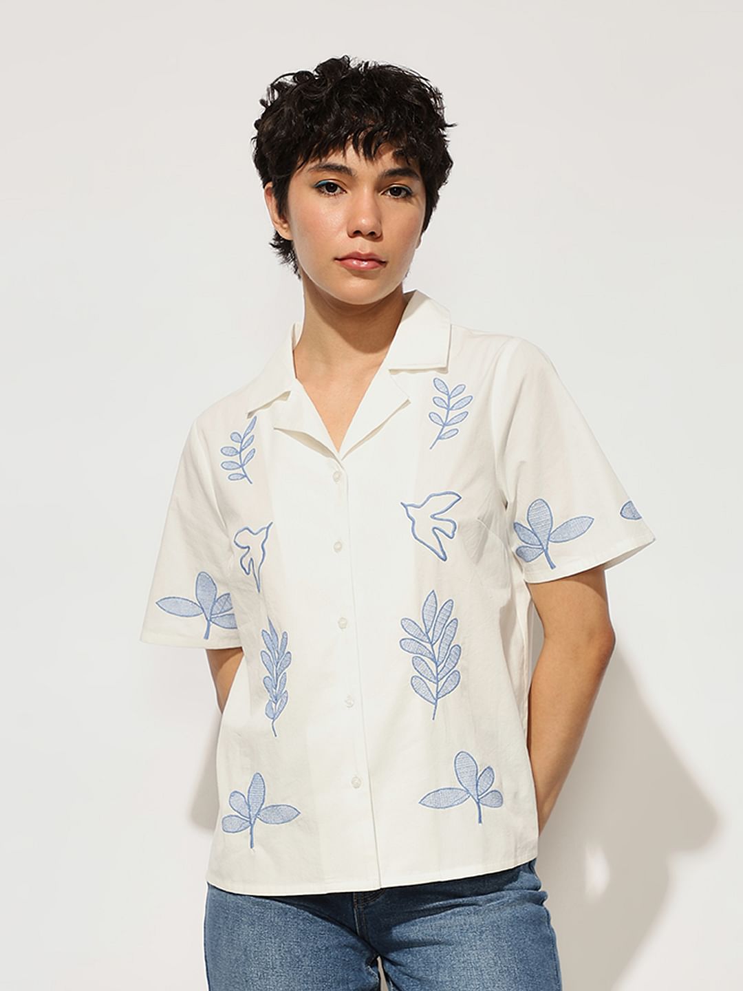 White Embroidered Resort Shirt