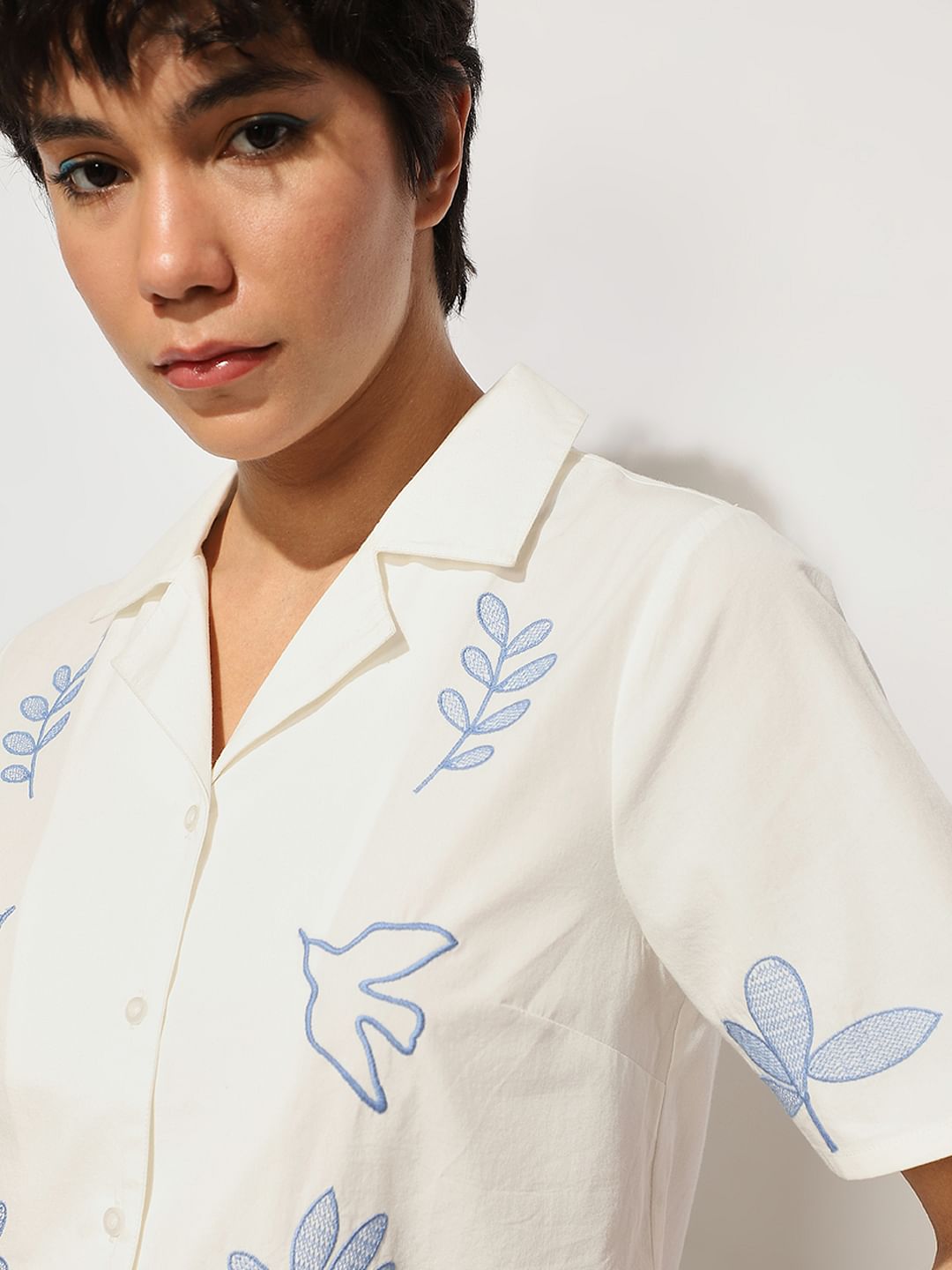 White Embroidered Resort Shirt