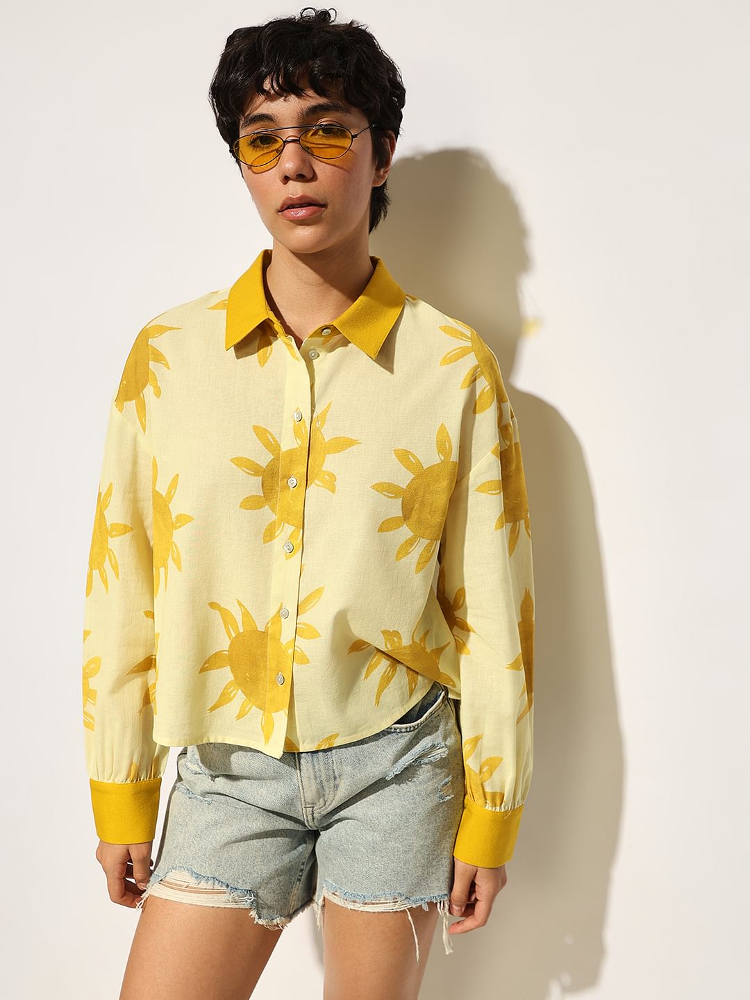 Yellow Printed Cotton Shirt