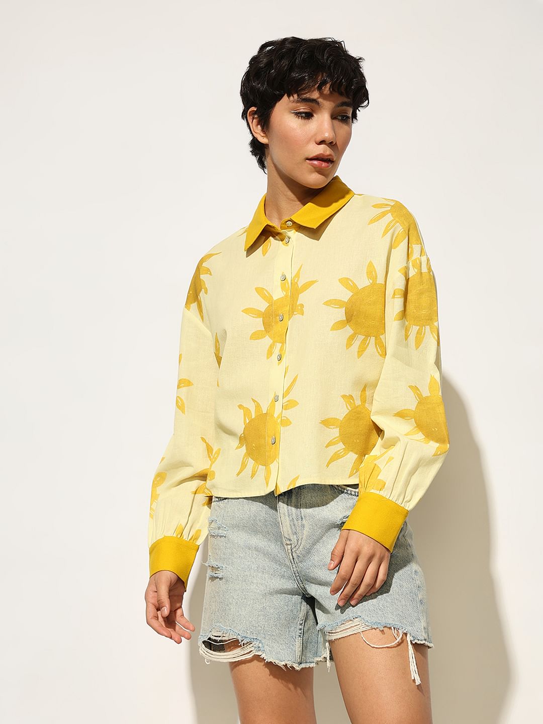 Yellow Printed Cotton Shirt