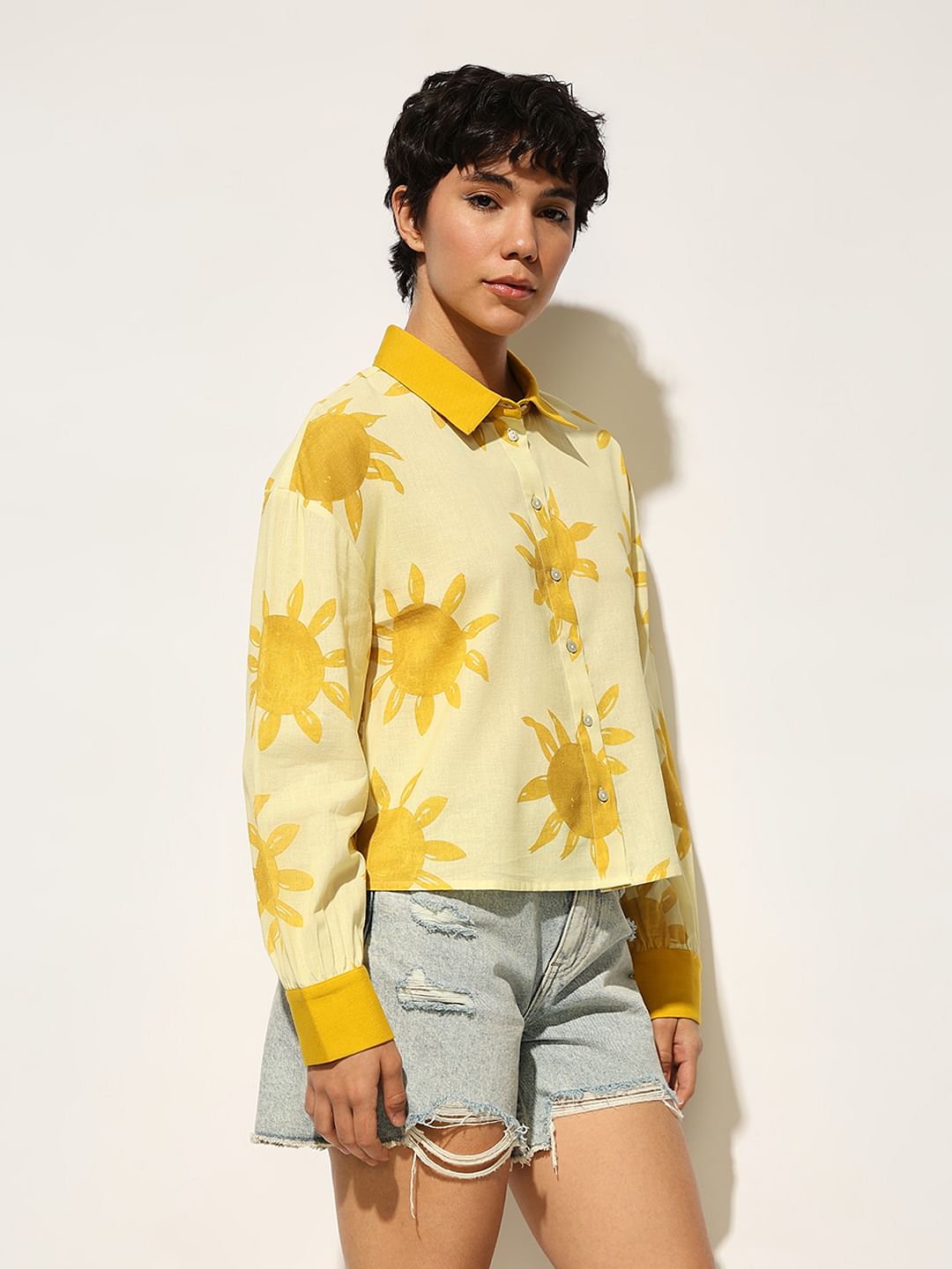Yellow Printed Cotton Shirt