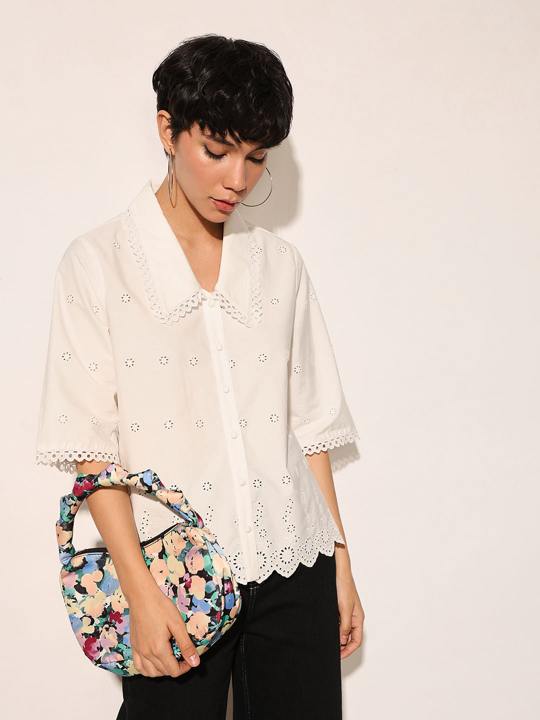 White Flared Sleeves Cotton Shirt