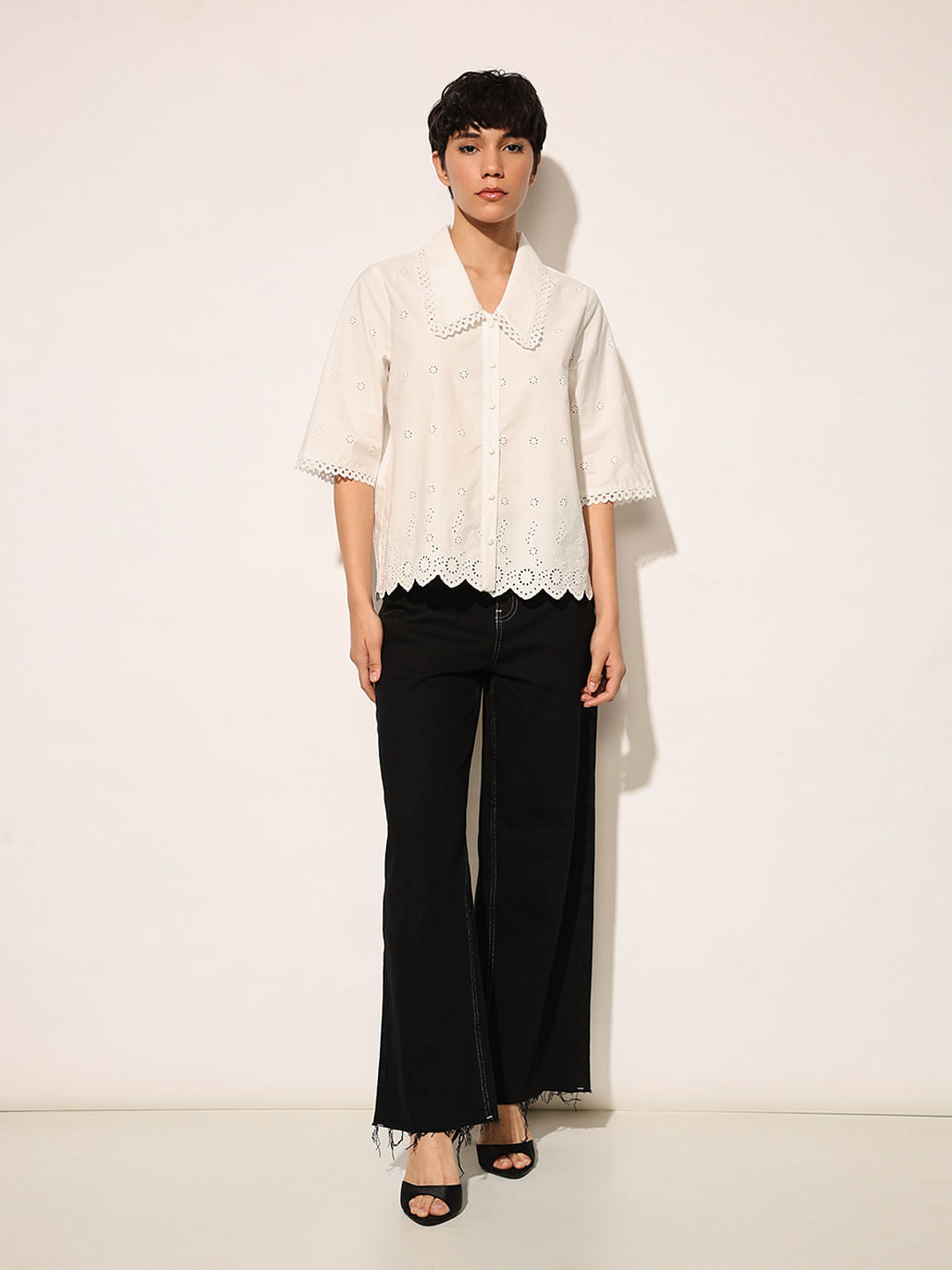White Flared Sleeves Cotton Shirt