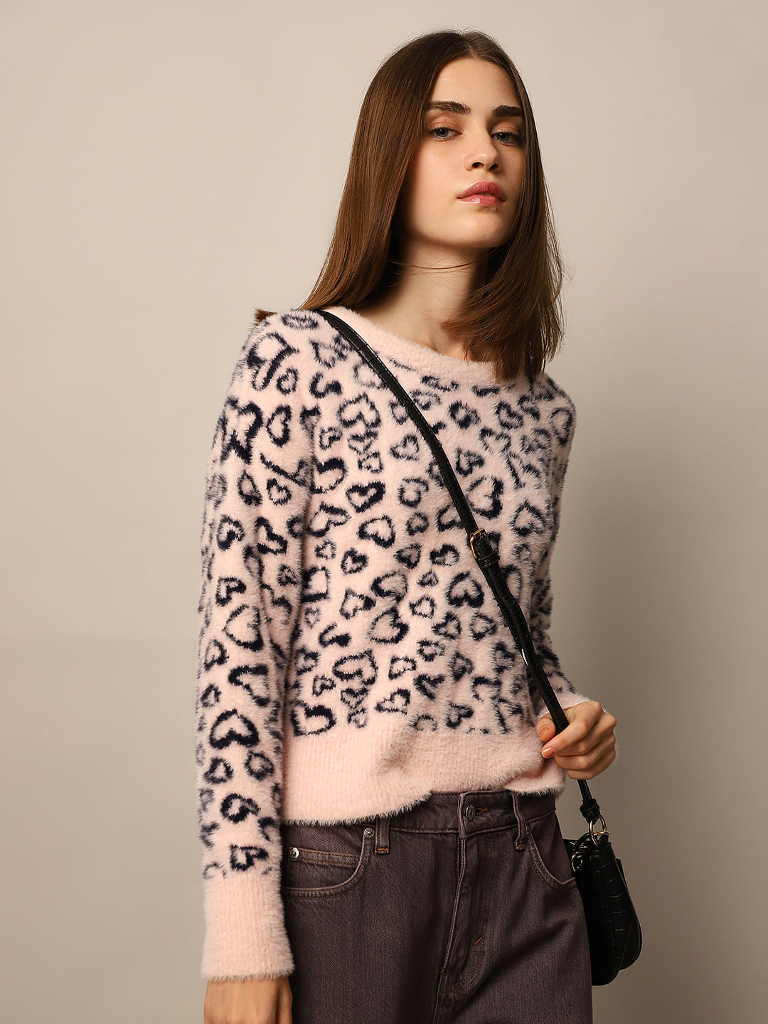 Pink Fluffy Jacquard Pullover