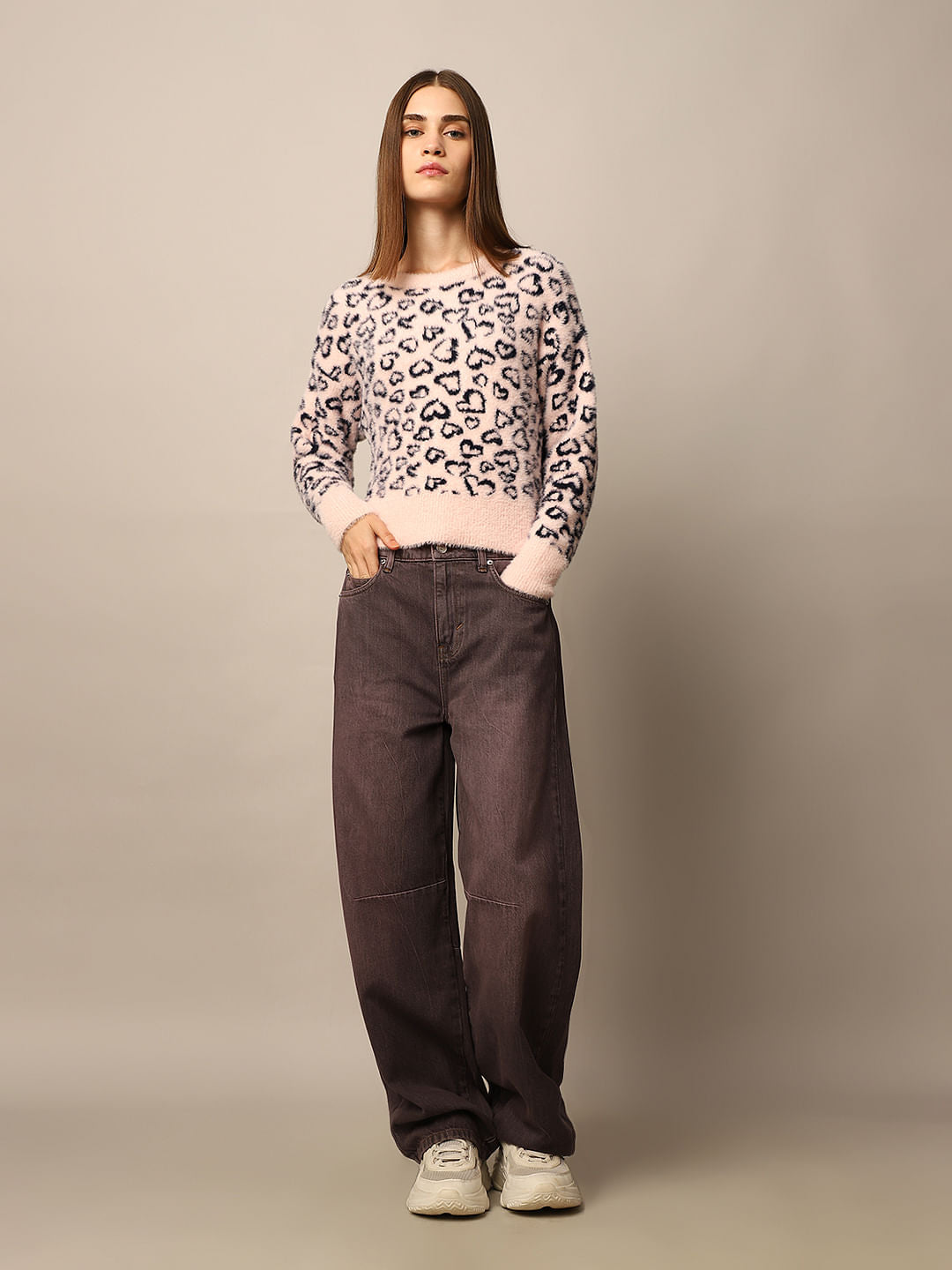 Pink Fluffy Jacquard Pullover