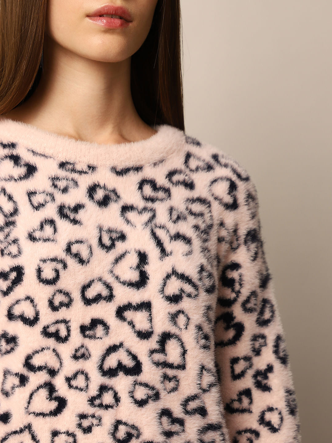 Pink Fluffy Jacquard Pullover