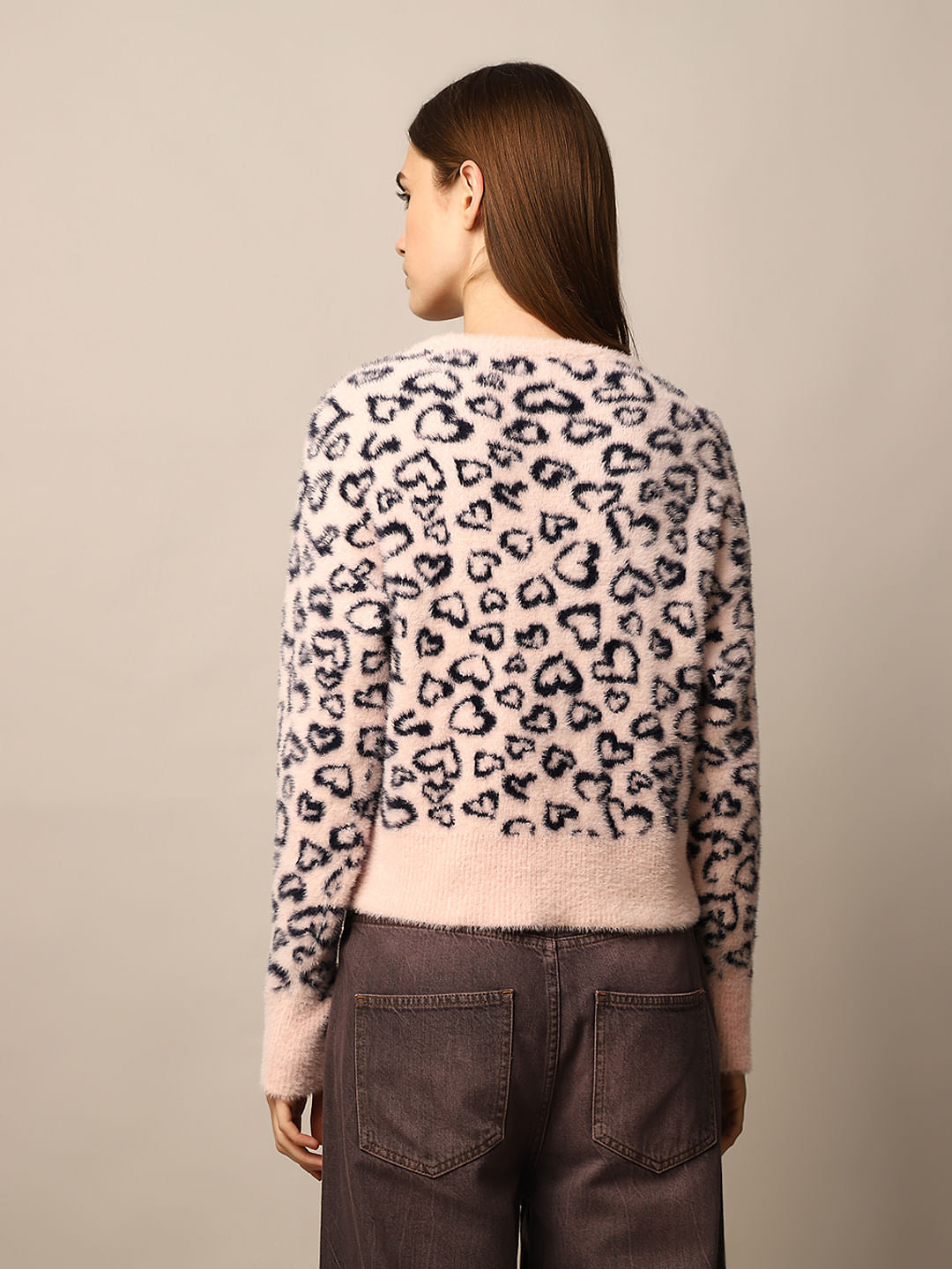 Pink Fluffy Jacquard Pullover