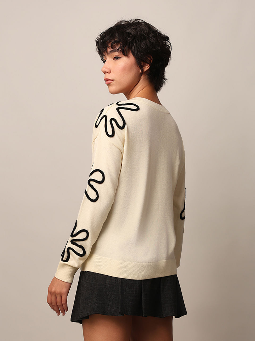 Cream Jacquard Knit Pullover