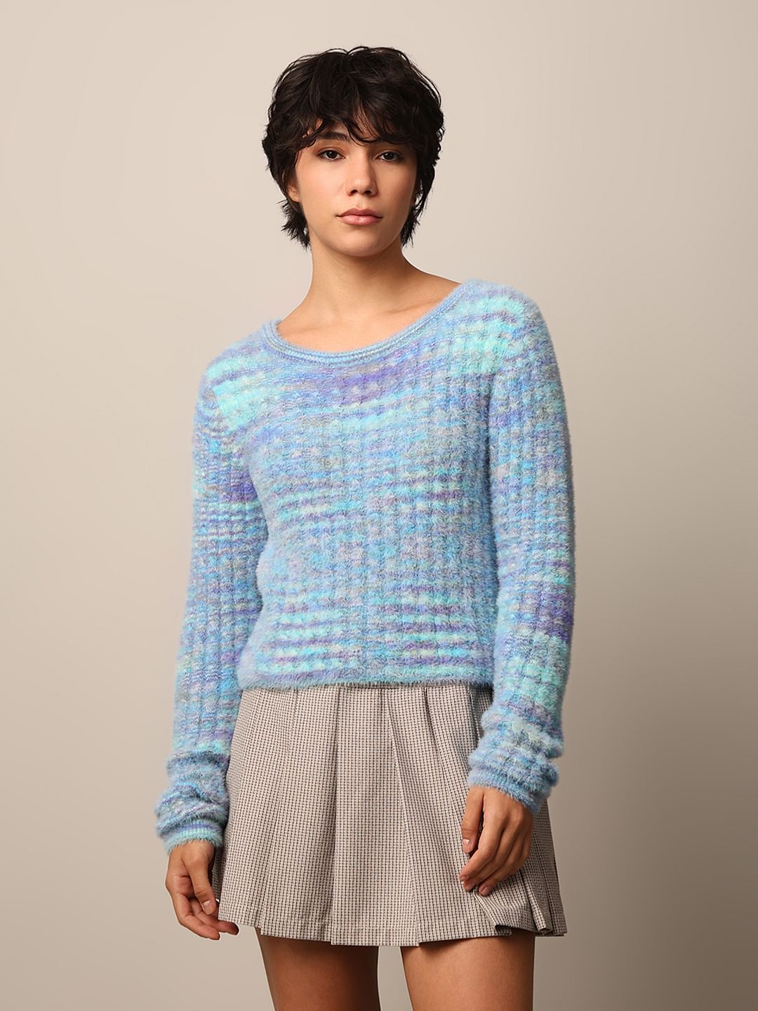 Blue Fuzzy Knit Pullover