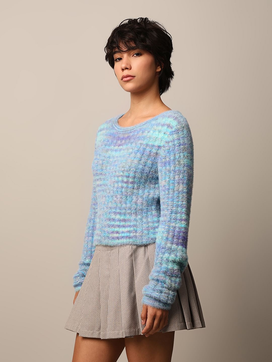 Blue Fuzzy Knit Pullover
