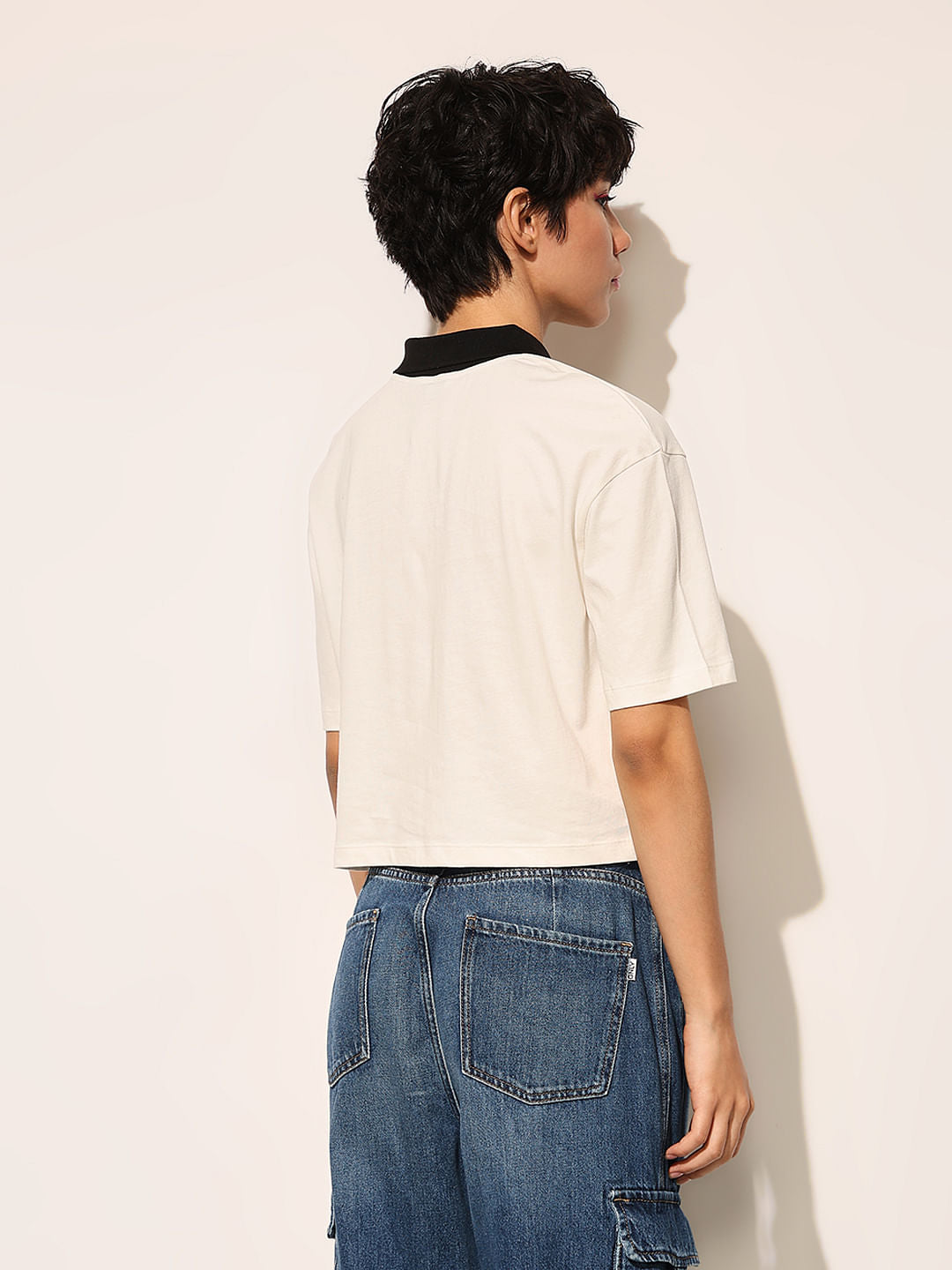 White Printed Cropped T-Shirt