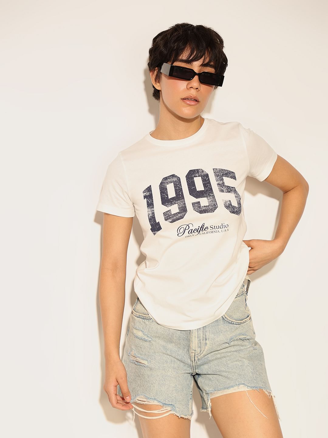 White Printed Cotton T-Shirt