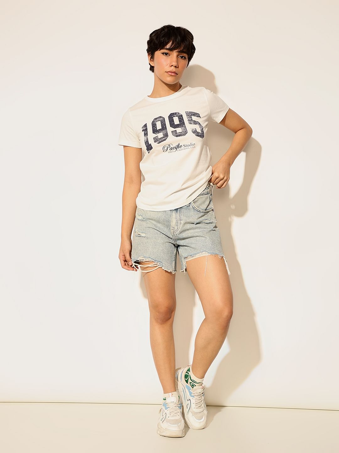 White Printed Cotton T-Shirt