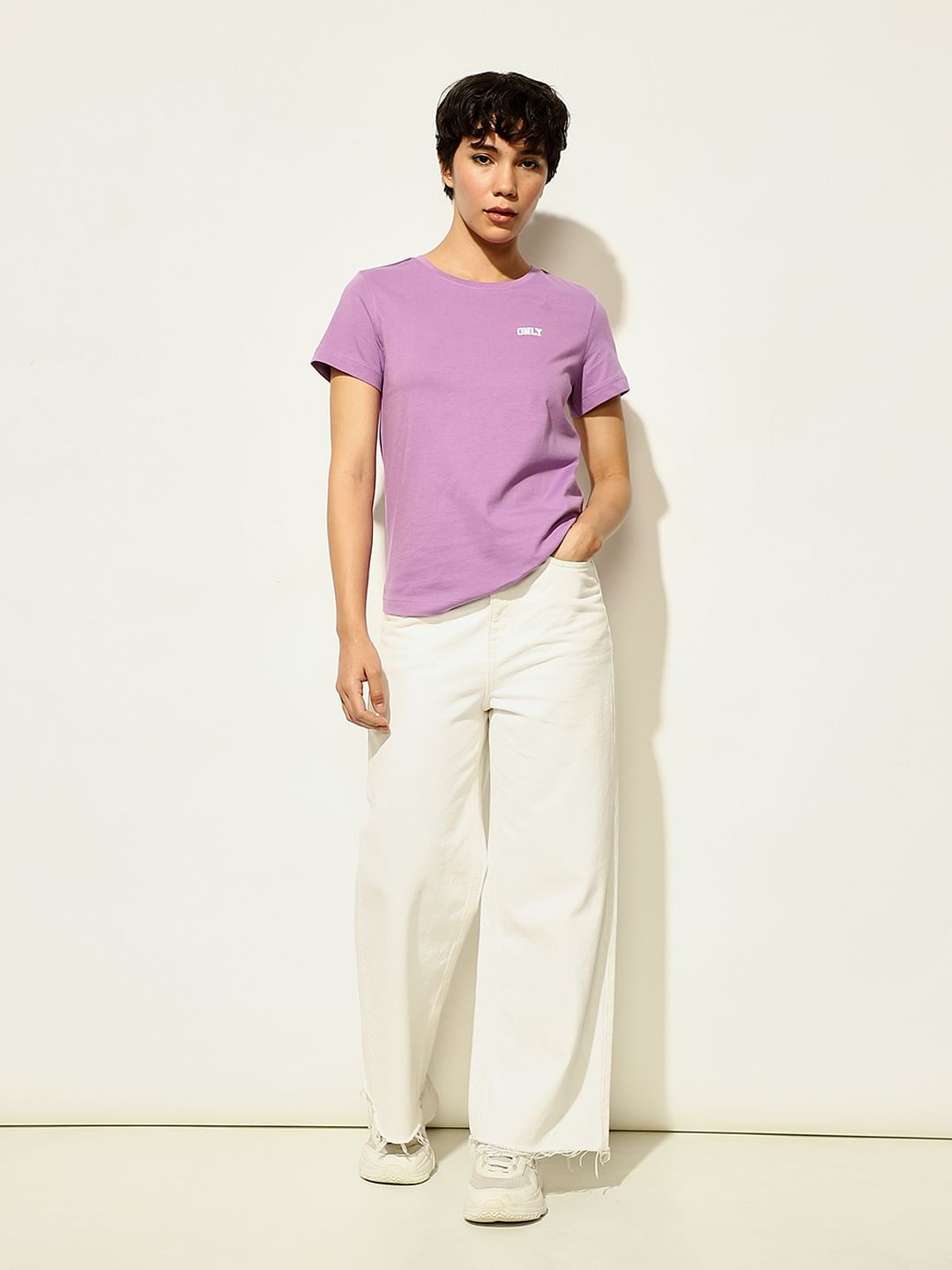 Lavender Logo Text Print T-Shirt