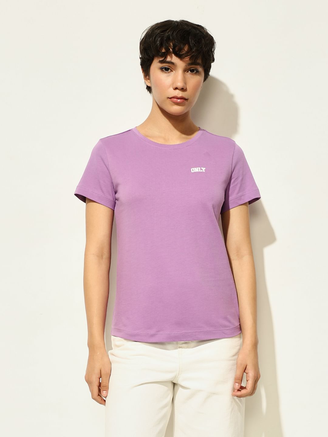 Lavender Logo Text Print T-Shirt