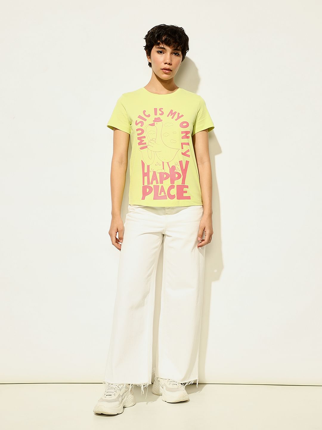 Green Printed Cotton T-Shirt