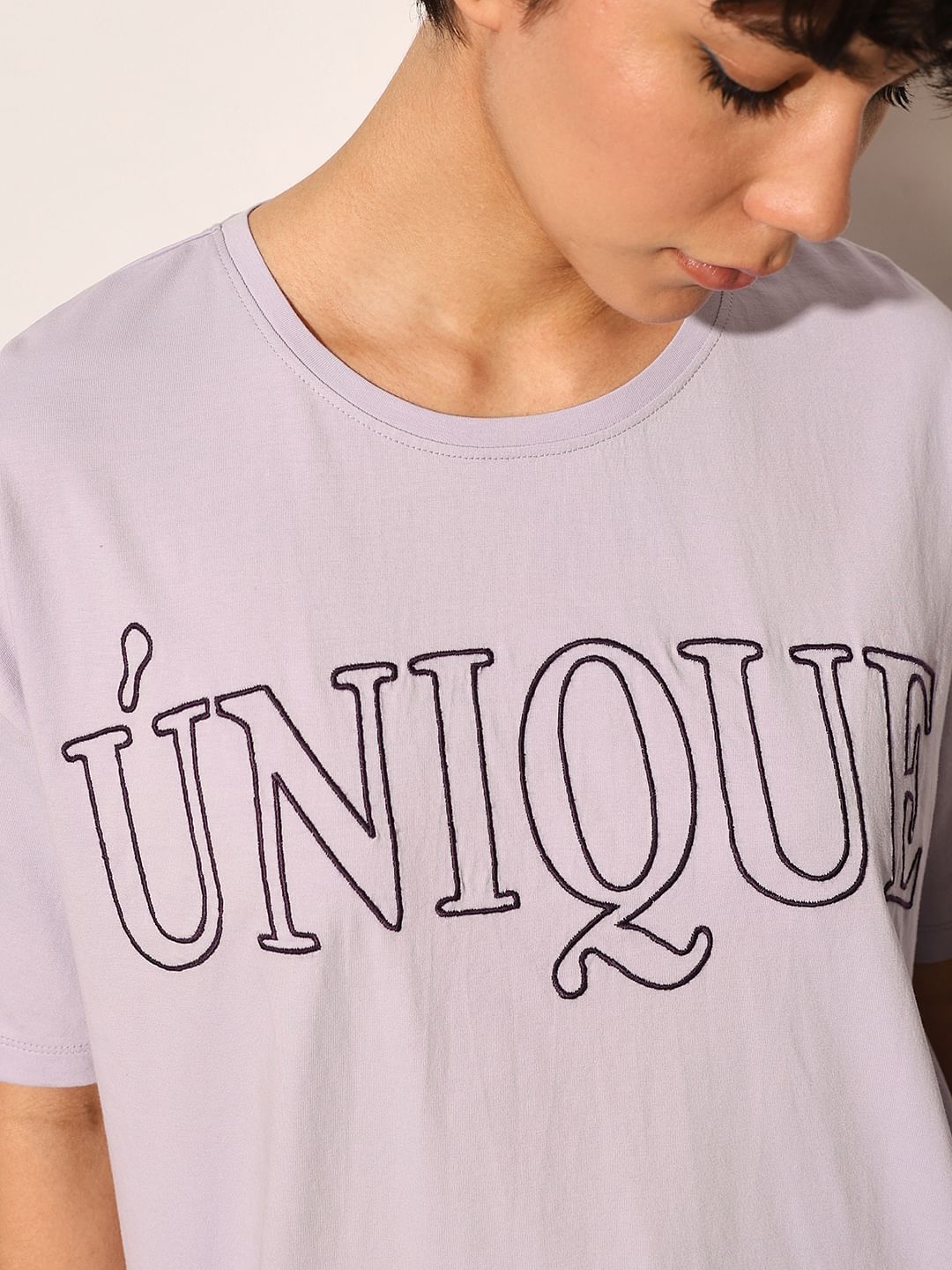 Purple Text Print Oversized T-Shirt