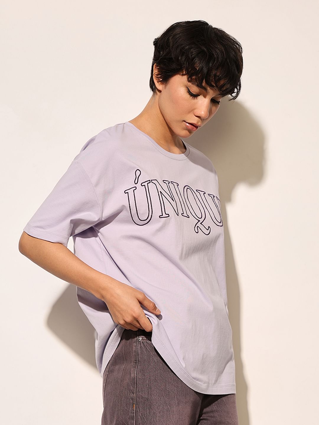 Purple Text Print Oversized T-Shirt