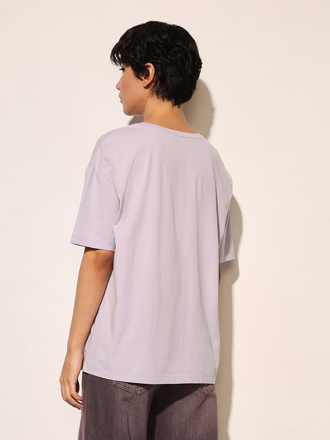 Purple Text Print Oversized T-Shirt