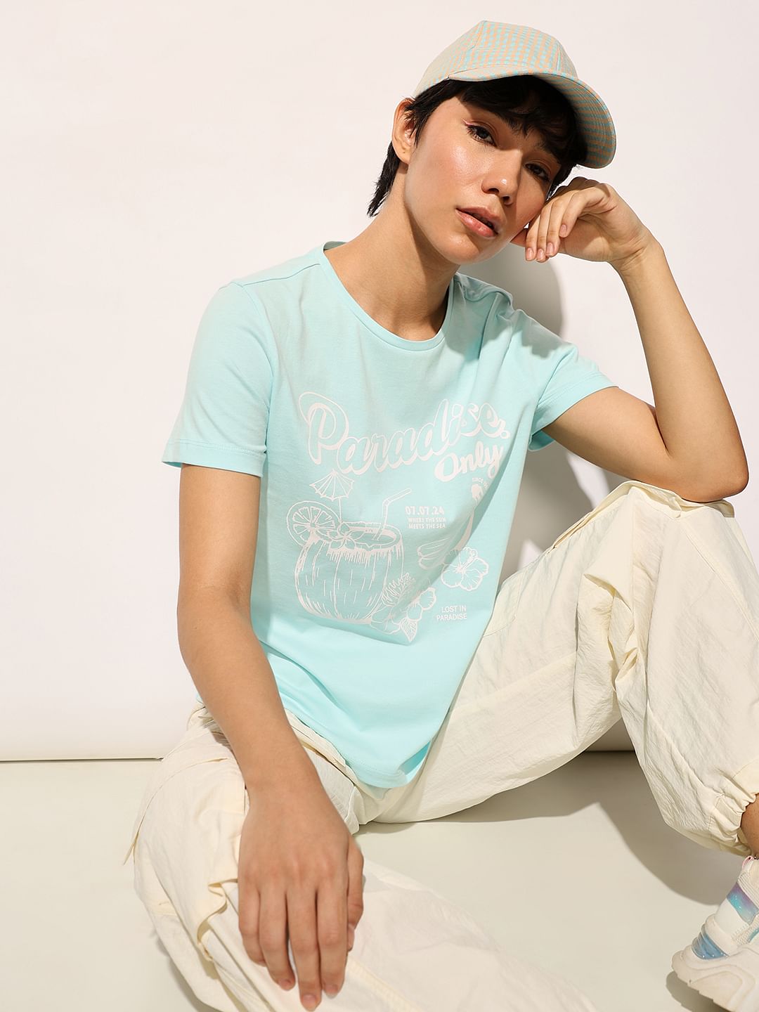 Blue Printed Cotton T-Shirt