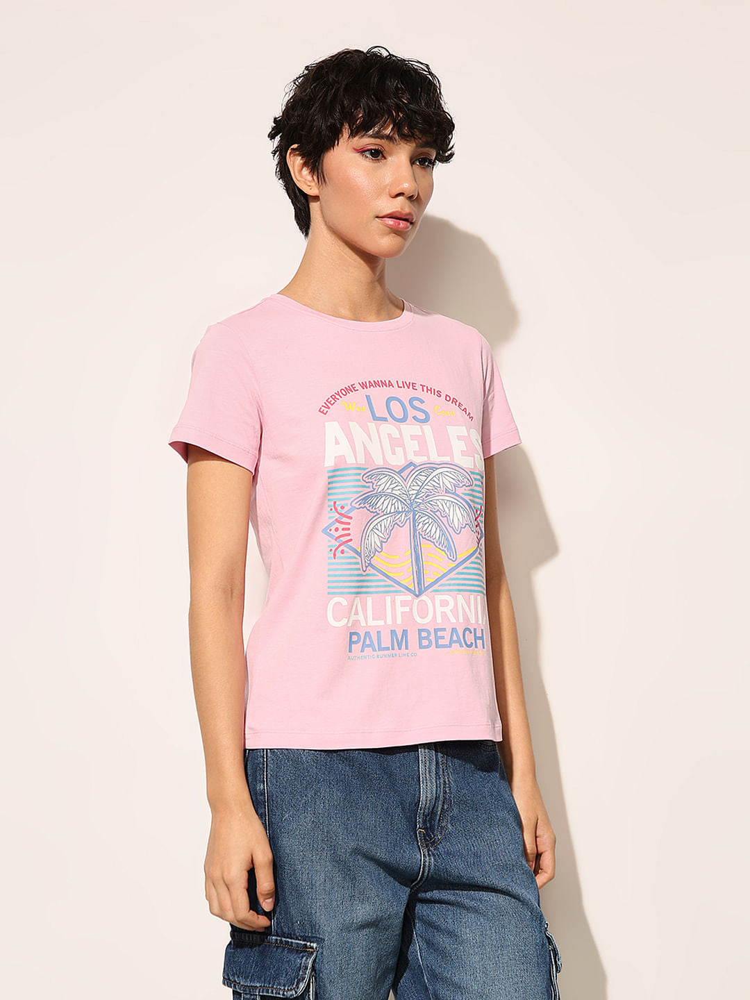 Pink Graphic Print Cotton T-Shirt