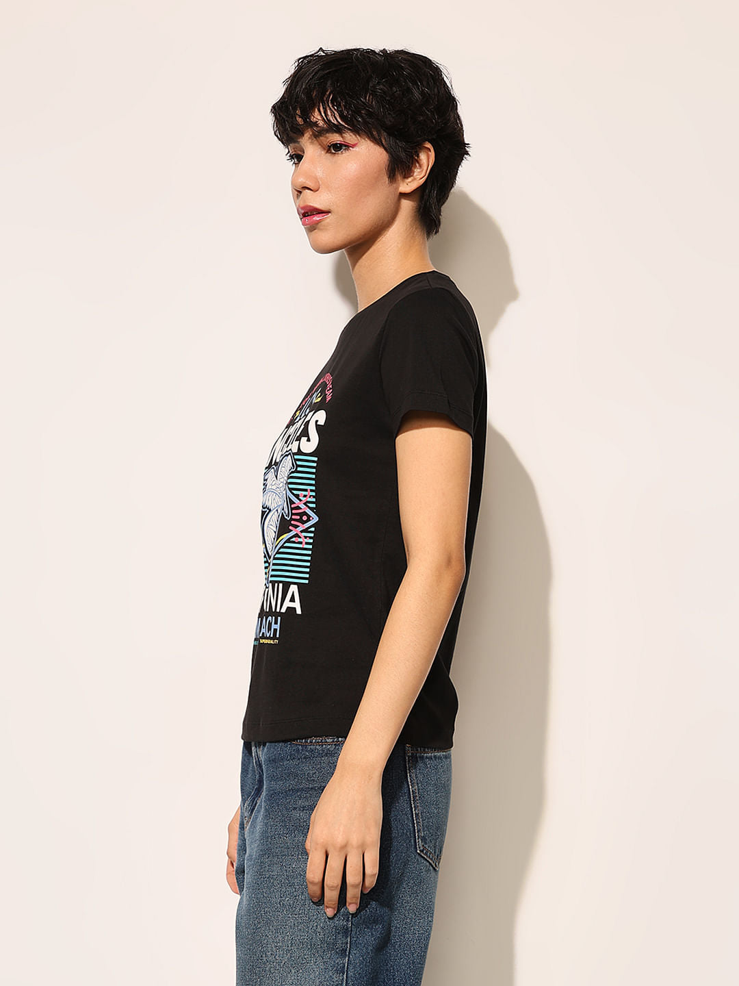 Black Graphic Print Cotton T-Shirt
